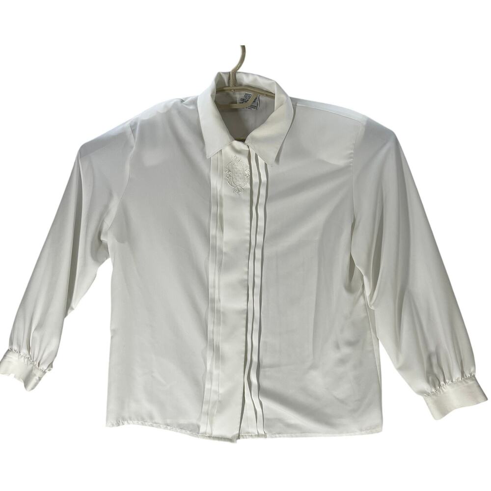 Boston Traveler Blouse Womens Size 10 White Long Sleeves Office Minimalist STAIN
